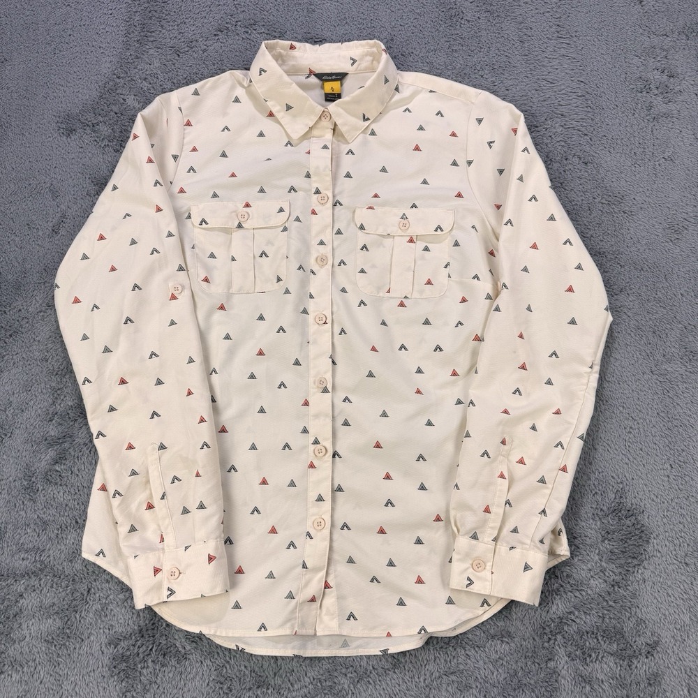 Eddie Bauer Travex Shirt Womens S AOP Roll Up Long Sleeve Chest Pocket Button Up